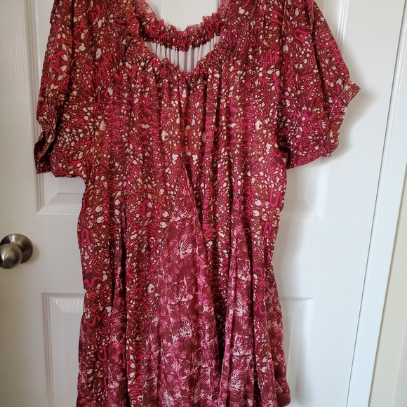 NEW Free People Pink Fushia Combo Short Sleeve Batik Tent Loose Fit Dress Size S - Picture 6 of 16